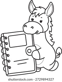 Livro de colorir bonito ícone adesivo Burro. Contorno de Burro trazer uma anotações 