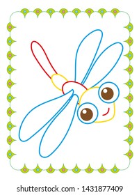 Coloring book of cute dragonfly on white background