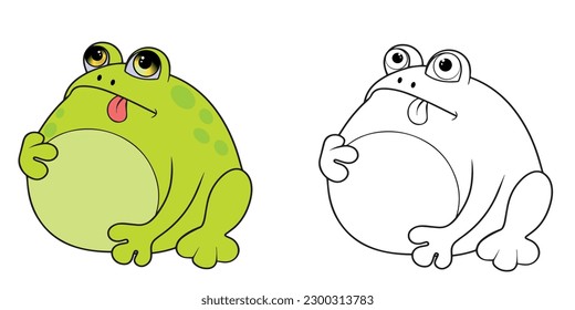 Coloring book cute dreamy toad, Vector illustration toad color and black and white. Frog cartoon. Clipart frog. 
