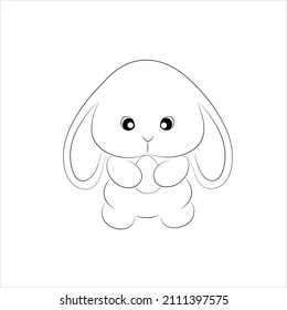 Coloring book, cute easter bunny, holding an egg, beautiful outline illustration isolated on white background. one line. Coloring book for children and adults. Printing on t-shirt, cup, children's