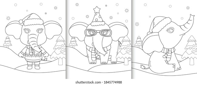 coloring book with cute elephant christmas characters