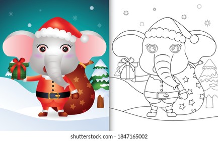 coloring book with a cute elephant using santa clause costume