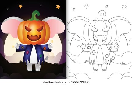 coloring book with a cute elephant using costume scarecrow and pumpkin halloween