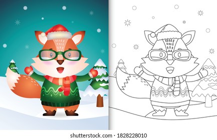 libro de colores con una colección de personajes de navidad de zorro lindo con sombrero de santa, chaqueta y bufanda