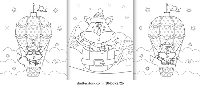 coloring book with cute fox christmas characters