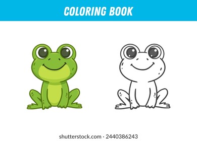 coloring book with cute frog. Cartoon froglet. Activity page. Vector