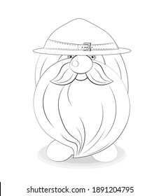 Coloring book cute gnome scout , picture in hand drawing cartoon style for greeting. postcard