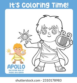 Coloring book of the cute Greek God. Colouring worksheet ancient Greece mythology. Greek deity theme elements. Coloring page activity for kids. Printable coloring sheet. Vector illustration file.