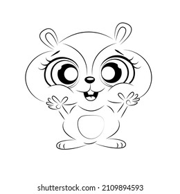 Farbbuch, süßer Hamster, schöne Outline-Illustration einzeln auf weißem Hintergrund. eine Zeile. Farbbuch für Kinder und Erwachsene. Druck für T-Shirt, Tasse, Kinderbekleidung. Vektorgrafik