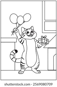 Coloring book cute happy cat standing 