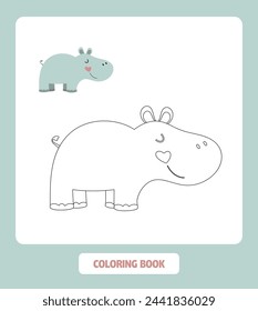 Coloring book. Cute hippopotamus in flat style.