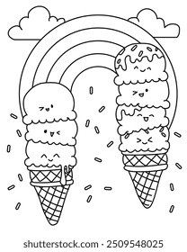 Libro para colorear: diseño lindo del helado con el arco iris