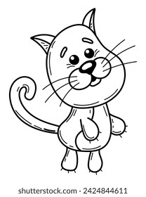 Coloring book cute kitten sketch. Animal cartoon character. Hand drawn vector illustration.