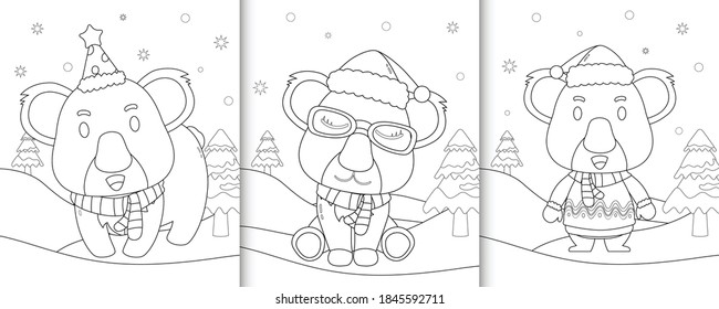 coloring book with cute koala christmas characters