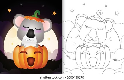 coloring book with a cute koala in the halloween pumpkin