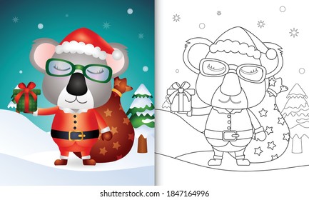coloring book with a cute koala using santa clause costume