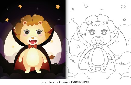 coloring book with a cute lion using costume dracula halloween