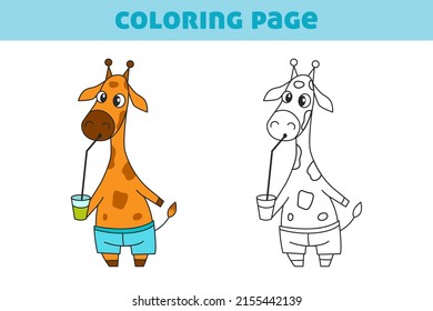Coloring book with a cute little giraffe. A simple game for preschool children. Vector illustration for books, coloring book, home leisure and educational materials.