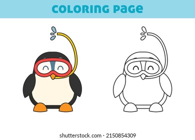 Coloring book with a cute little penguin. A simple game for preschool children. Vector illustration for books, coloring book, home leisure and educational materials.