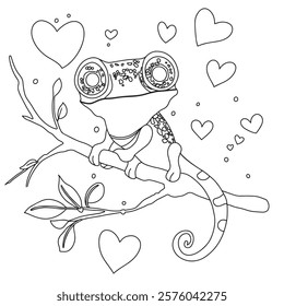 coloring book. cute lizard chameleon. vector black and white illustration