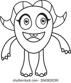 Coloring Book Cute Monster - Amazing vector line art of a cute little monster suitable for background, design asset, halloween, children book, children coloring book, clip art, and illustration