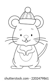 coloring book with a cute mouse in a hat