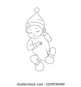 Coloring book, cute newborn baby, beautiful outline illustration isolated on white background. one line. Coloring book for children and adults. Printing on t-shirt, cup, children's clothing. vector