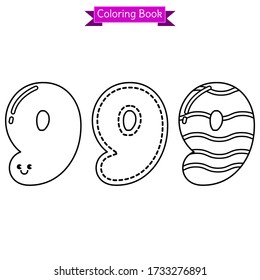 coloring book cute number 9