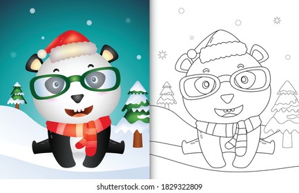 coloring book with a cute panda christmas characters with using santa hat and scarf