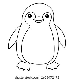 Coloring book. Cute penguin character. Vector illustration in doodle style.
