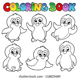 Coloring book cute penguins 1 - vector illustration.