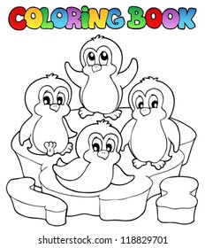 Coloring book cute penguins 2 - vector illustration.