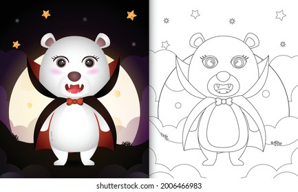 coloring book with a cute polar bear using costume dracula halloween