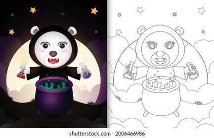 coloring book with a cute polar bear using costume witch halloween