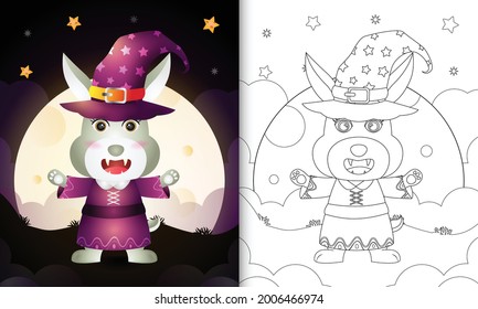 coloring book with a cute rabbit using costume witch halloween