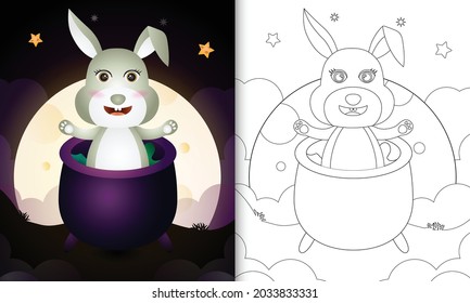 coloring book with a cute rabbit in the witch cauldron