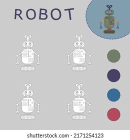 Coloring book of a cute robots. Educational creative games for preschool children
