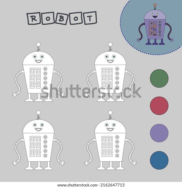 Coloring book of a cute robots. Educational\
creative games for preschool\
children