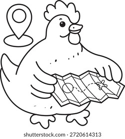 Libro para colorear del icono de la etiqueta engomada del pollo del gallo lindo. Esquema de Pollo Gallo ver los mapas