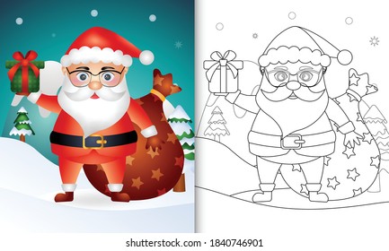 libro de colorido con la cláusula de santa linda con un saco de regalos ilustración vectorial
