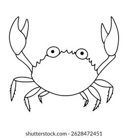 Coloring book. Cute sea crab character. Vector illustration in doodle style.