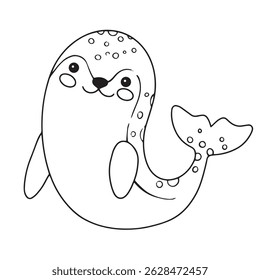 Coloring book. Cute seal character. Vector illustration in doodle style.