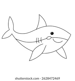 Coloring book. Cute shark character. Vector illustration in doodle style.