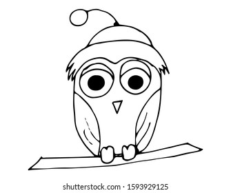 Coloring book. Cute squinting owl. Design for cards, invitations and more. Hand-drawn vector stock illustration isolated on a white background.
