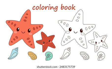 Coloring book with cute starfish  , Coloring page for kids,  fish vector illustration
