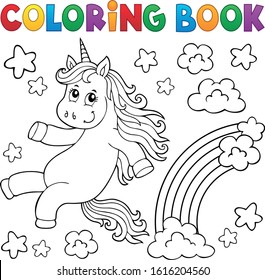Coloring book cute unicorn topic 2 - eps10 vector illustration.
