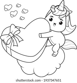 Coloring Book Cute Unicorn for valentine's day