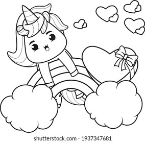 Coloring Book Cute Unicorn for valentine's day