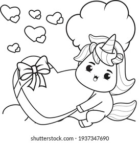 Coloring Book Cute Unicorn for valentine's day