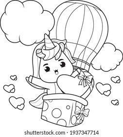 Coloring Book Cute Unicorn for valentine's day